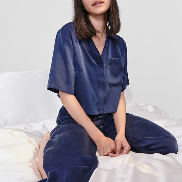 Lunya Washable Silk Pant Set In Deep Blue - Picture 1 of 7